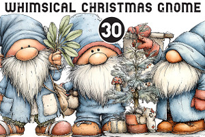 Whimsical Christmas Gnome Clipart, an Illustration by Black Bird Studio