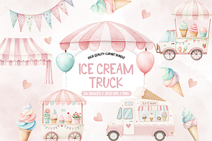 Ice Cream Watercolor Clipart, an Illustration by TatiMockup