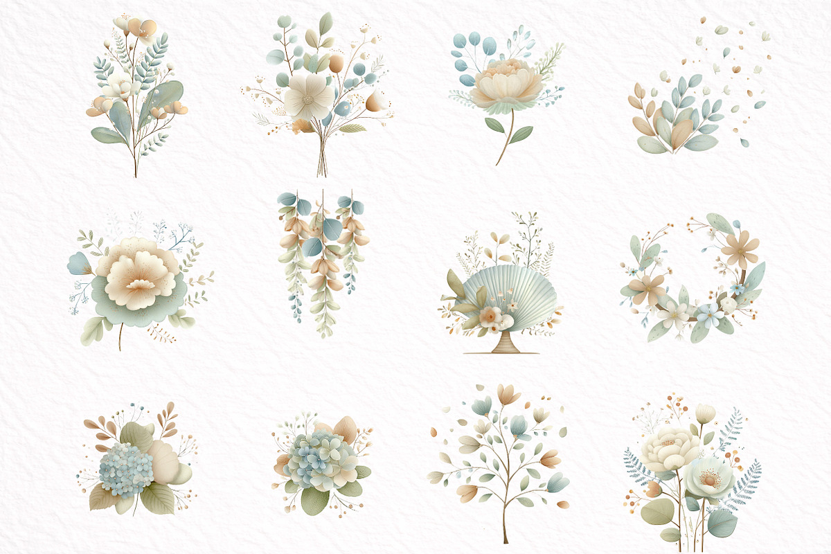 Blush and Blue Leaves Florals, an Illustration by DreamArtGraphic (Photo 3 of 8)