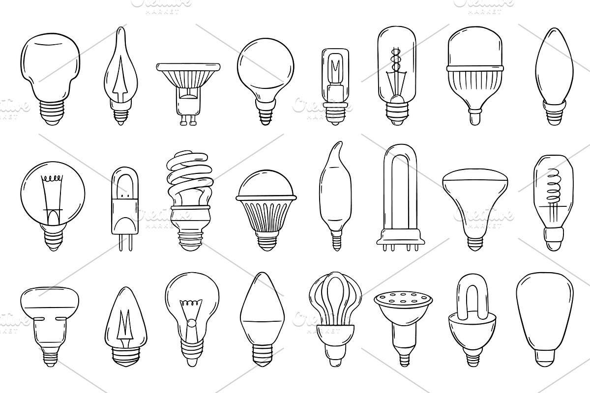 Hand drawn bulbs. Doodle light bulb, a Technology Illustration by Valerie Bodnar