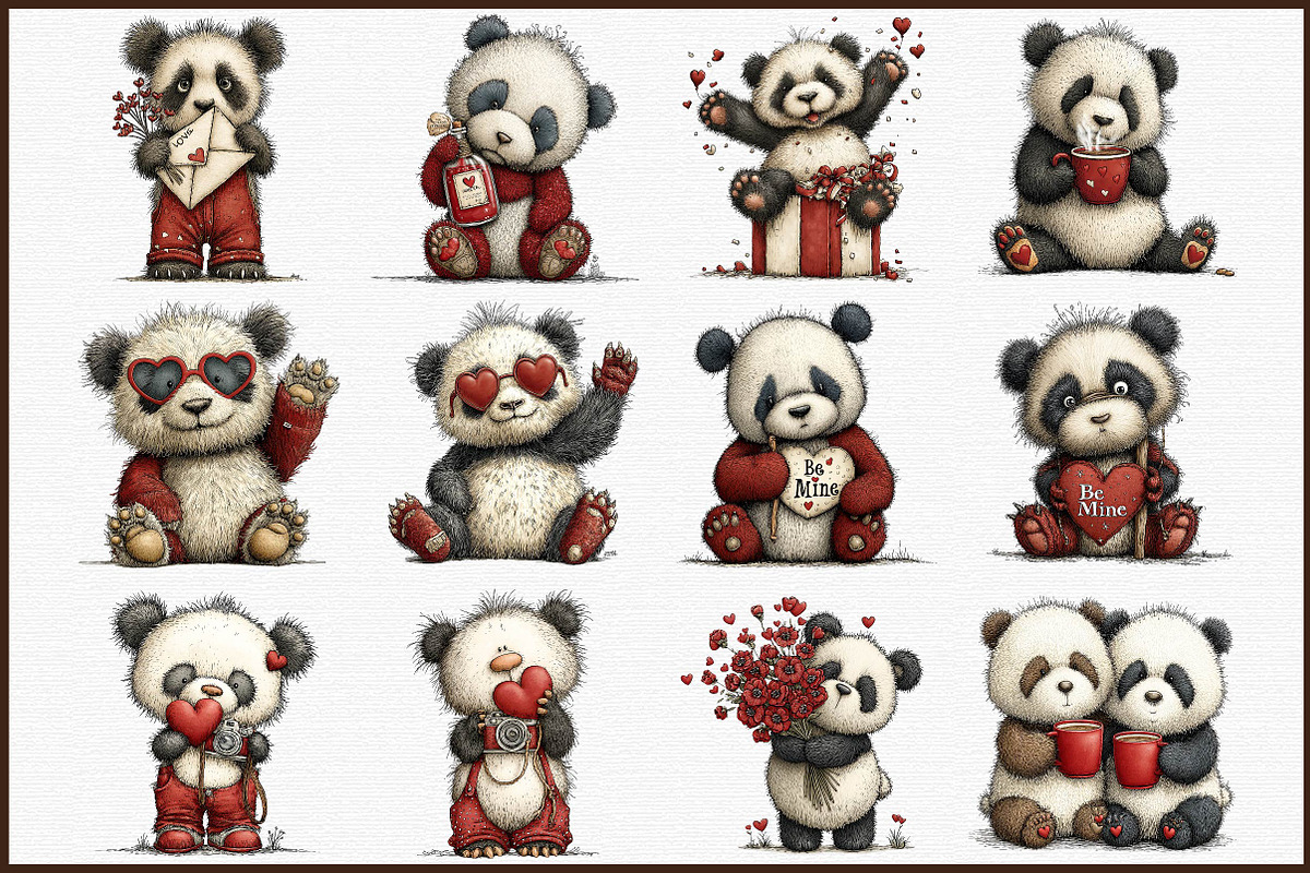 Quirky Valentine's Day Panda Clipart, an Illustration by Sublimation Artist (Photo 3 of 6)