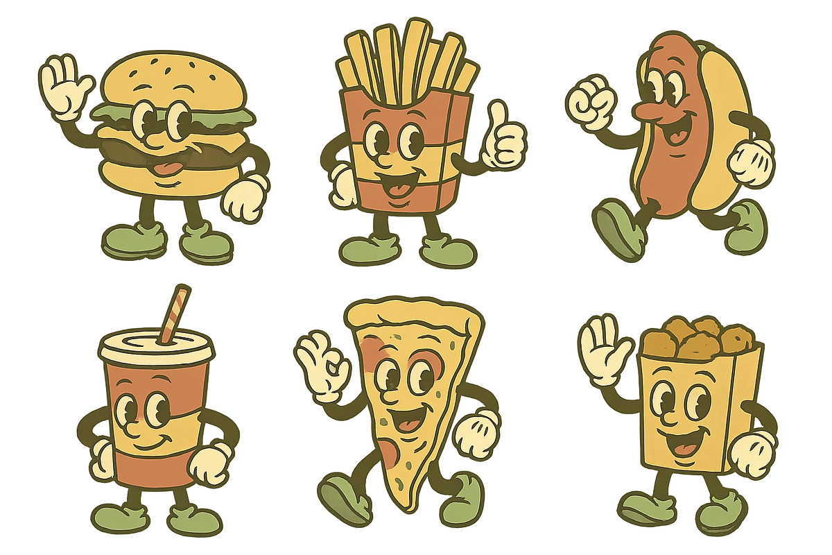 Isolated vintage fast food mascots w, an Illustration by Dvoevnore photos