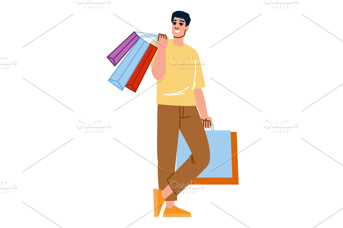 Happy customer holding shopping bags, a Person Illustration by pikepicture