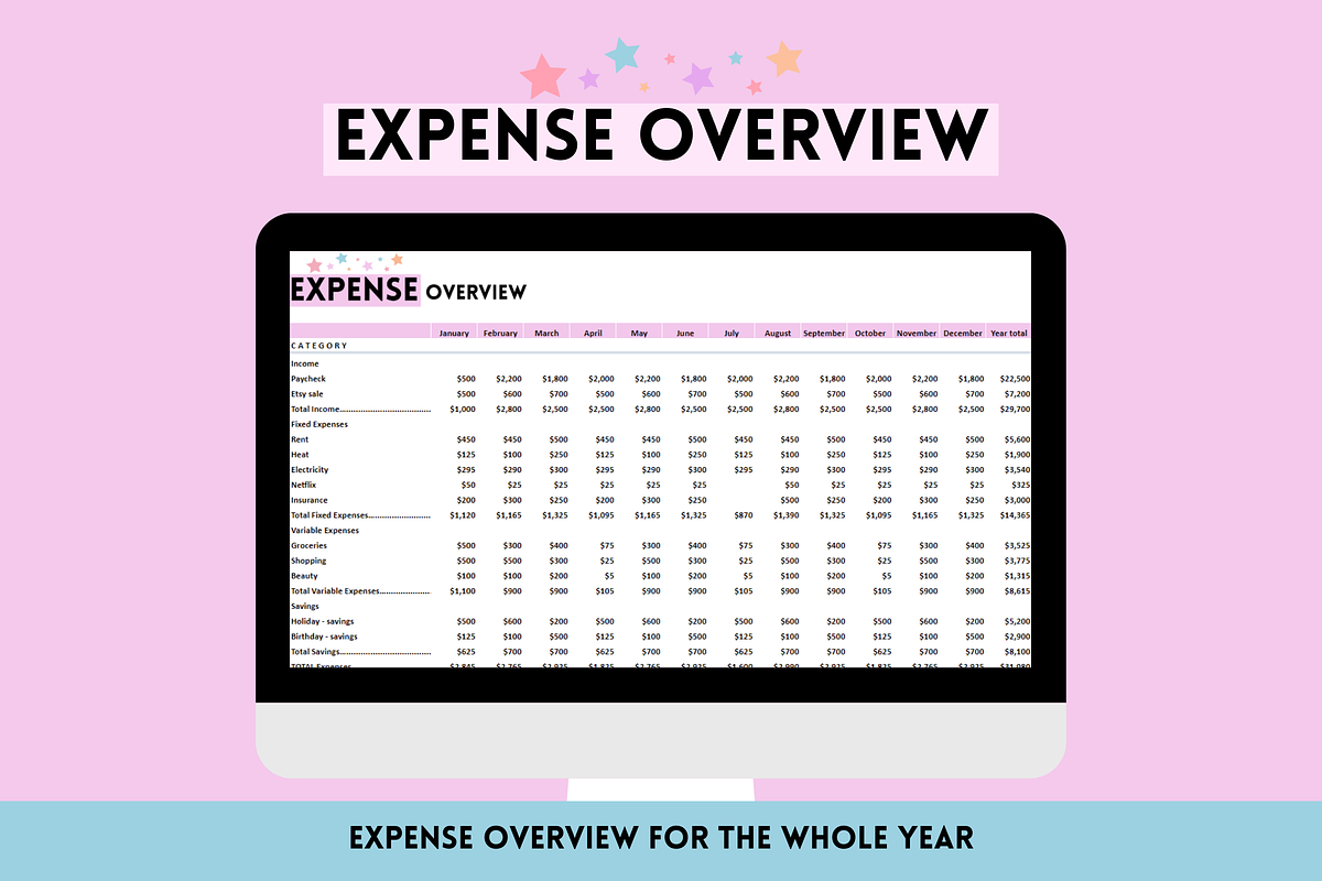 Budget Spreadsheet + Expense Tracker, a Templates & Theme by SunshineStudioBoutique (Photo 4 of 9)
