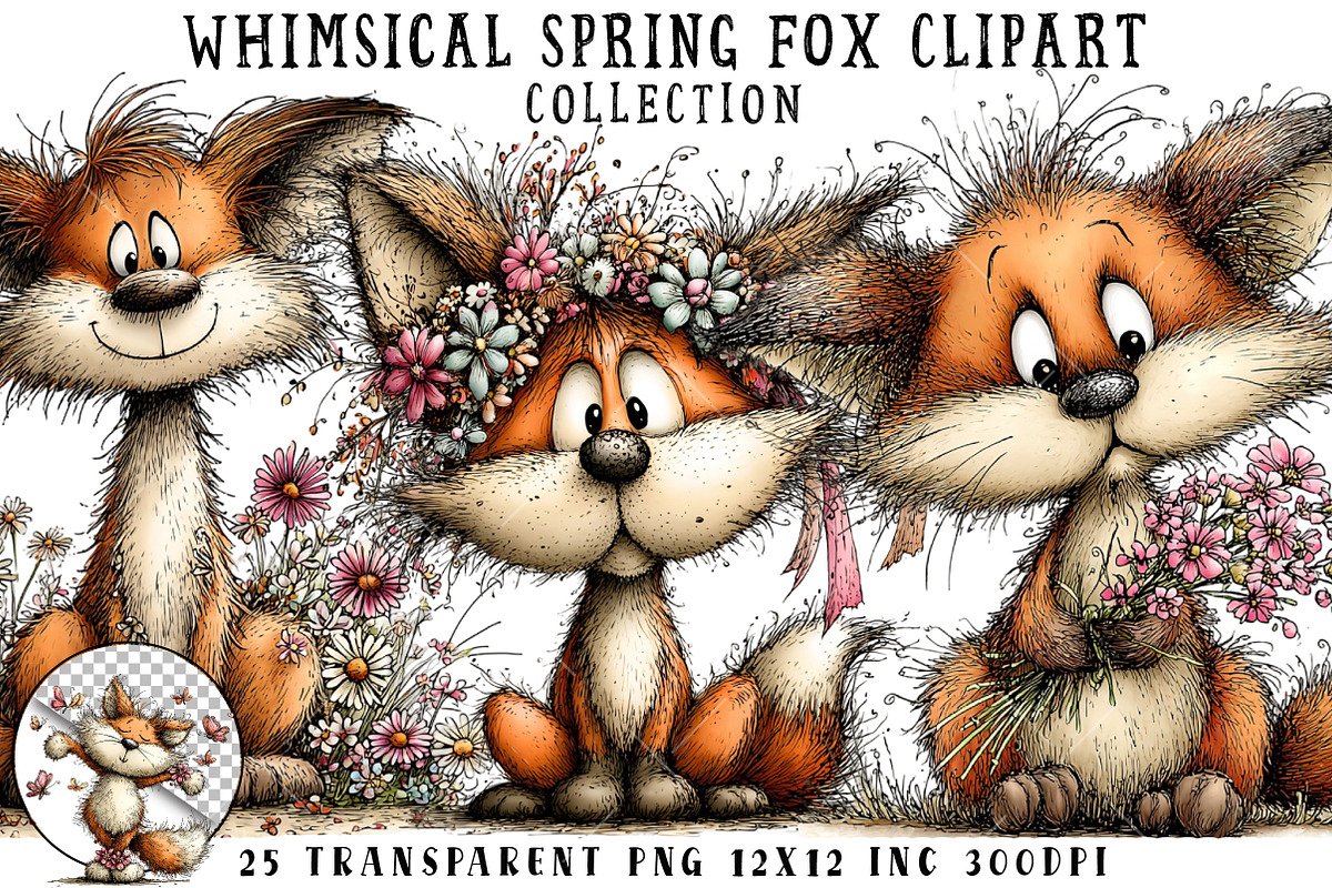 Whimsical Spring Fox Clipart, an Illustration by OK Design (Photo 1 of 6)