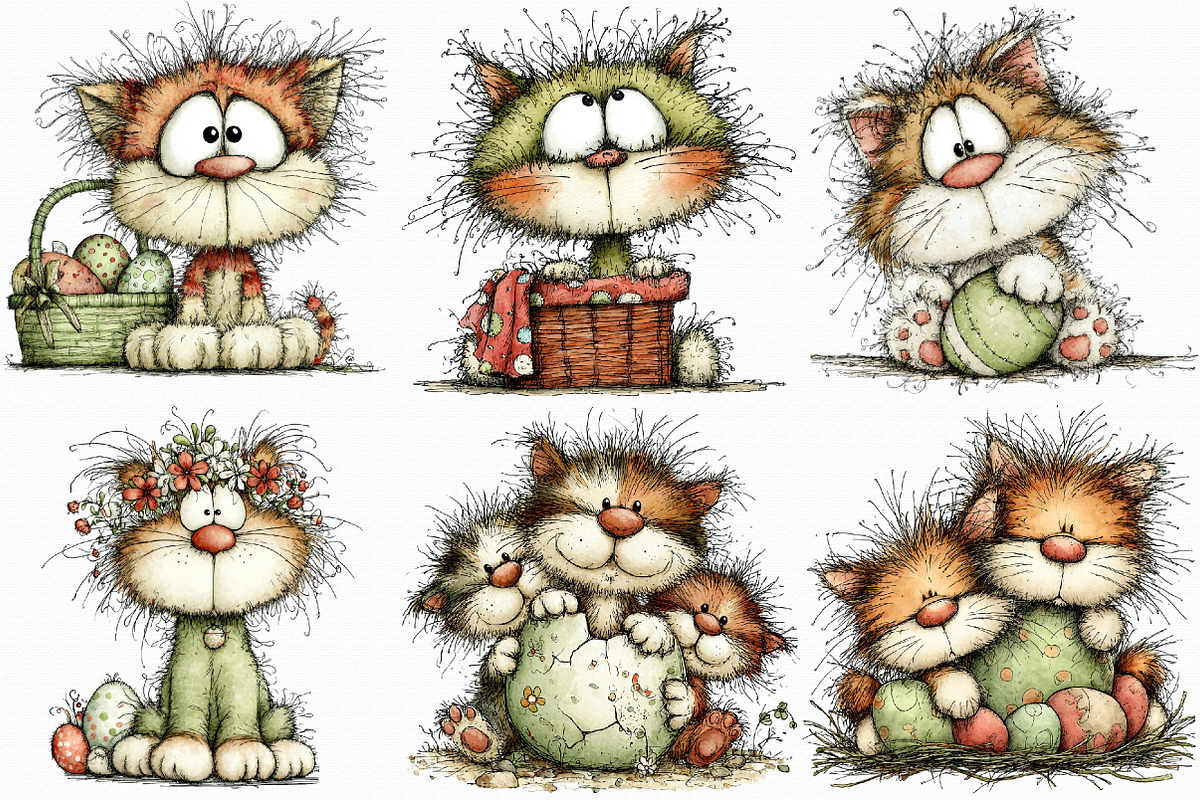 Whimsical Easter Cats Clipart, an Illustration by Libby Wishes (Photo 3 of 8)