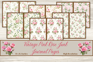 Pink rose junk journal pages,
