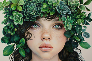 A painting depicting a girl with gre, a Photo by Iftikhar Alam