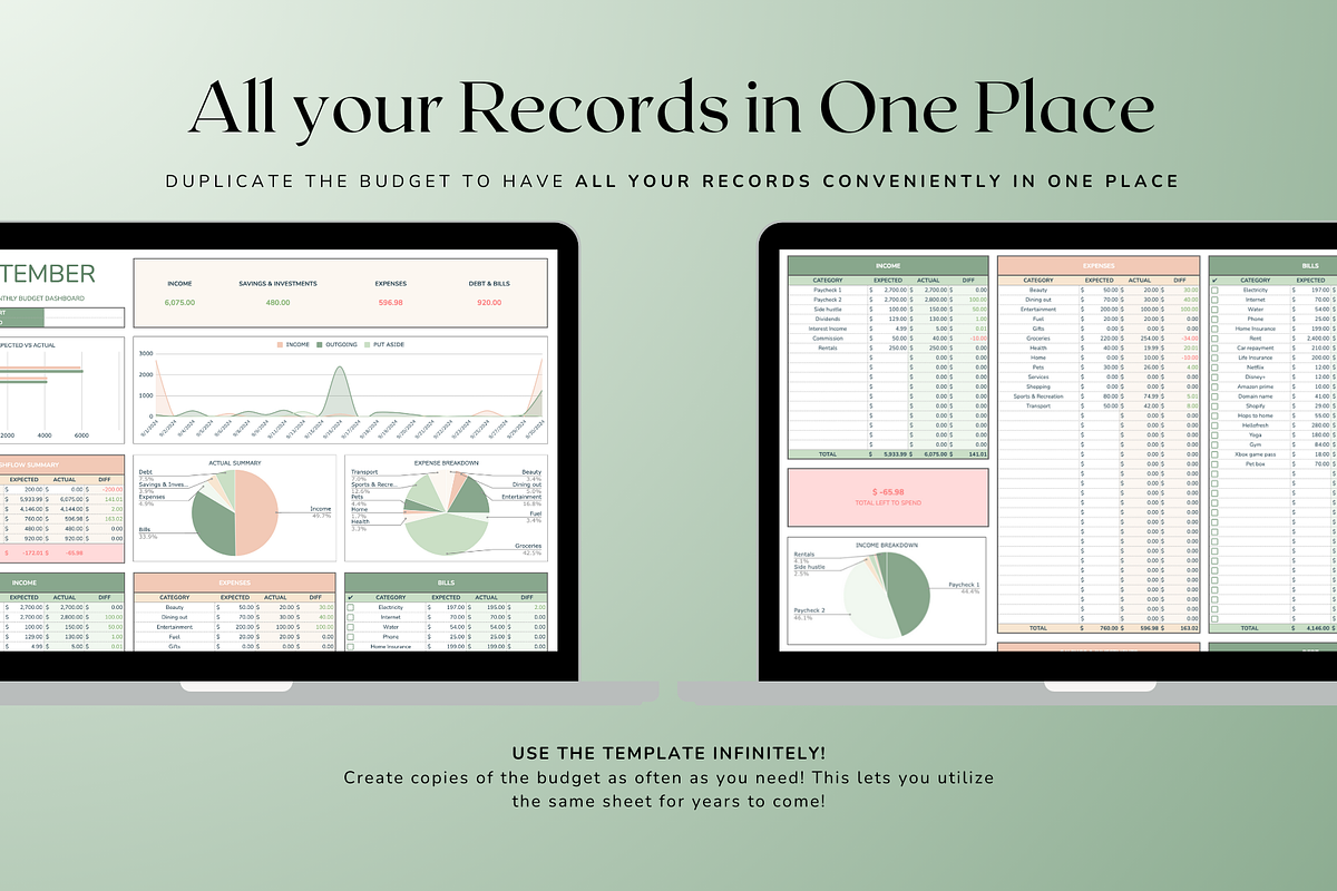 Simple Monthly Budget - Green, a Templates & Theme by The Creative Plans co (Photo 8 of 10)