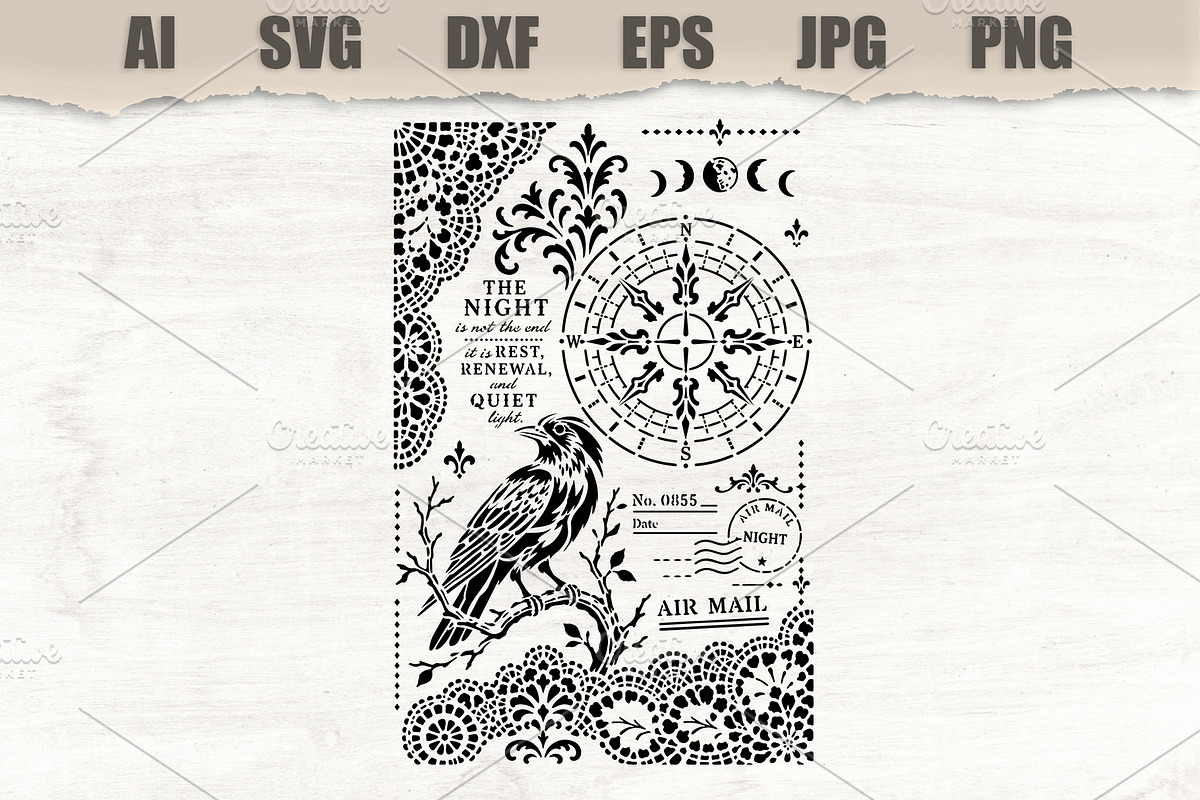 Stencil Vintage Raven, an Object Illustration by MARYCRAFTIRIA (Photo 1 of 3)