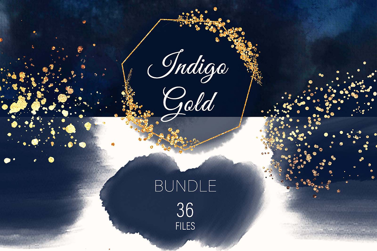 Indigo & Gold Brush strokes and spla, a Texture Graphic by My Wondercolor (Photo 1 of 7)