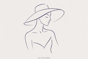 Elegant Woman With Hat Line Art, an Illustration by SharpMarketplace