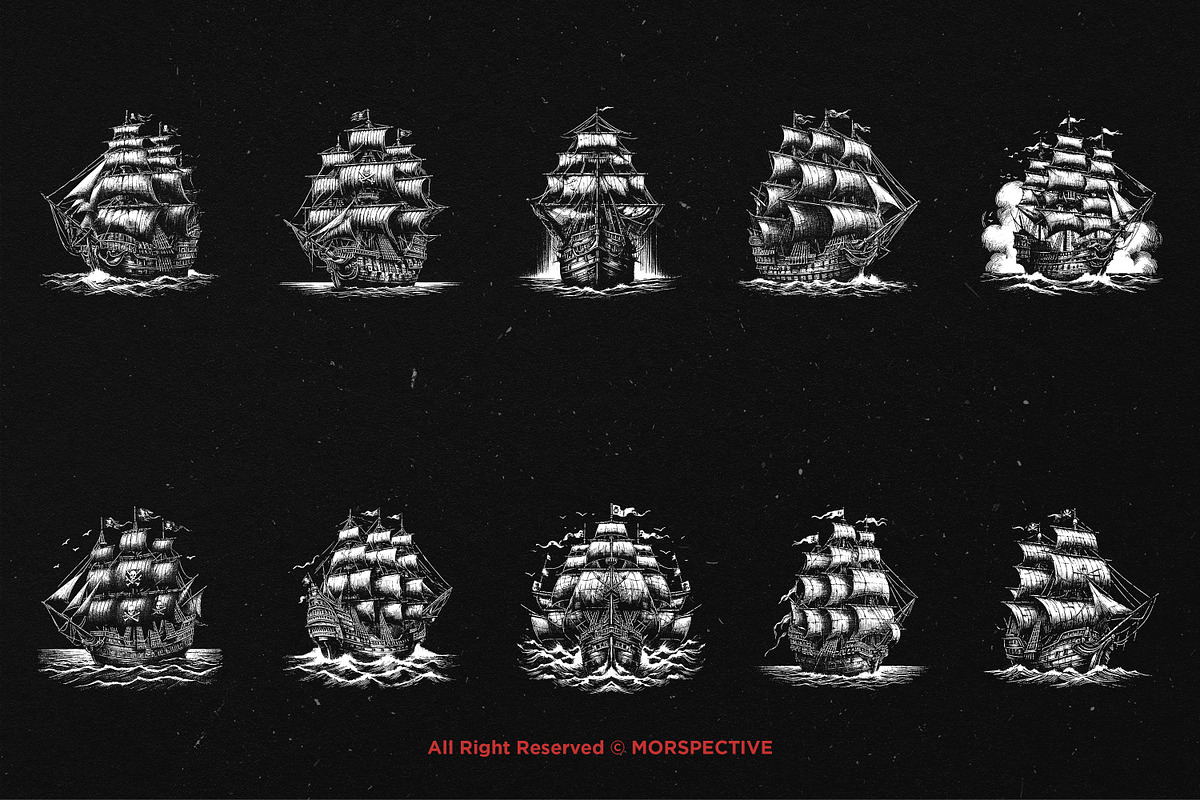 10 Bundle Dark Art Pirates Ship Boat, an Illustration by Morspective (Photo 6 of 7)
