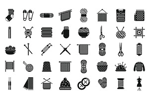 Knitting Icons Set Simple Vector