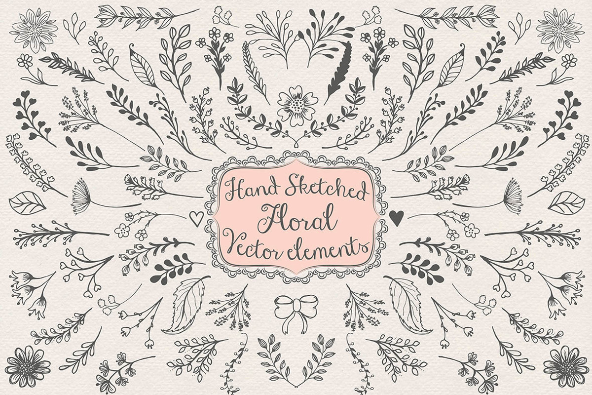 Vector hand sketched floral cliparts, an Illustration by burlapandlace