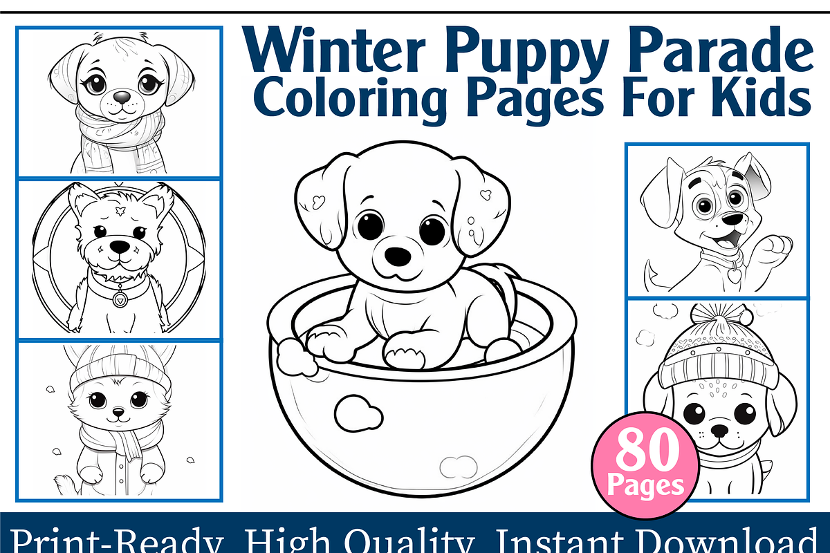 Winter Puppy Parade Coloring Pages F, an Animal Illustration by maggiesar (Photo 1 of 4)