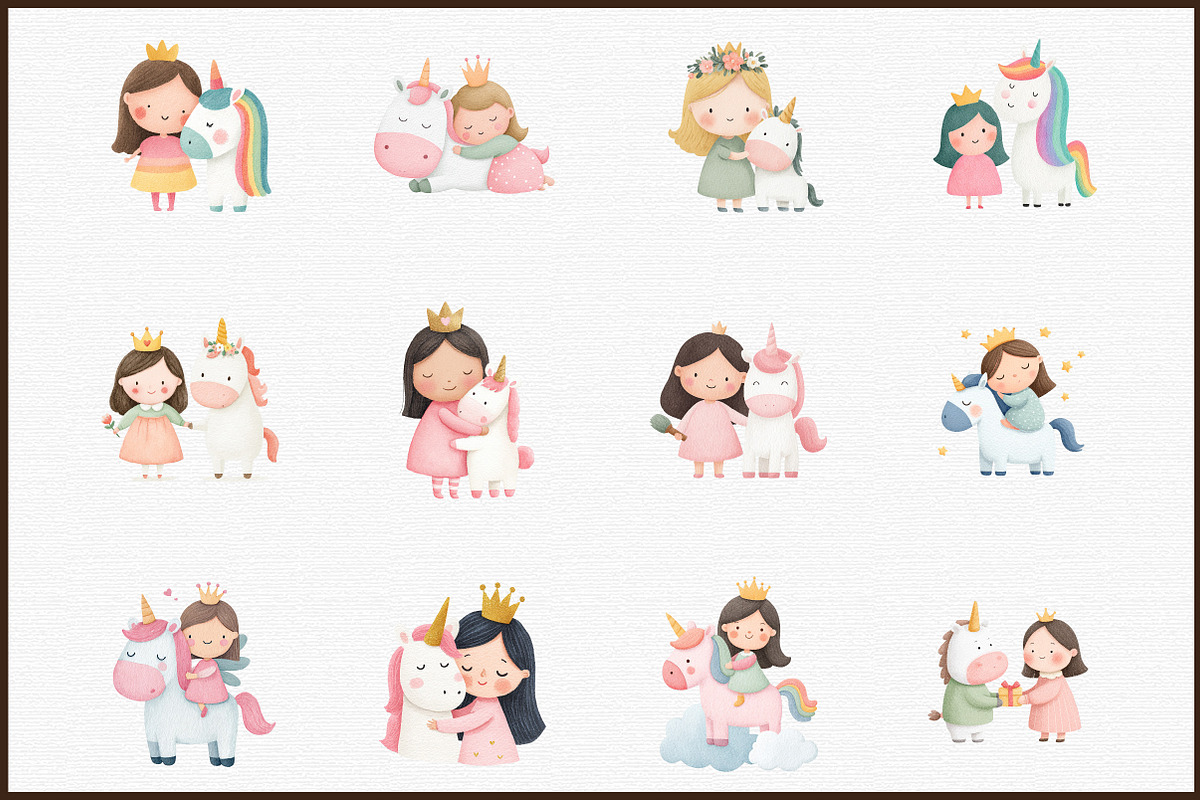 Little Princess and Unicorn Clipart, an Illustration by Sublimation Artist (Photo 3 of 6)