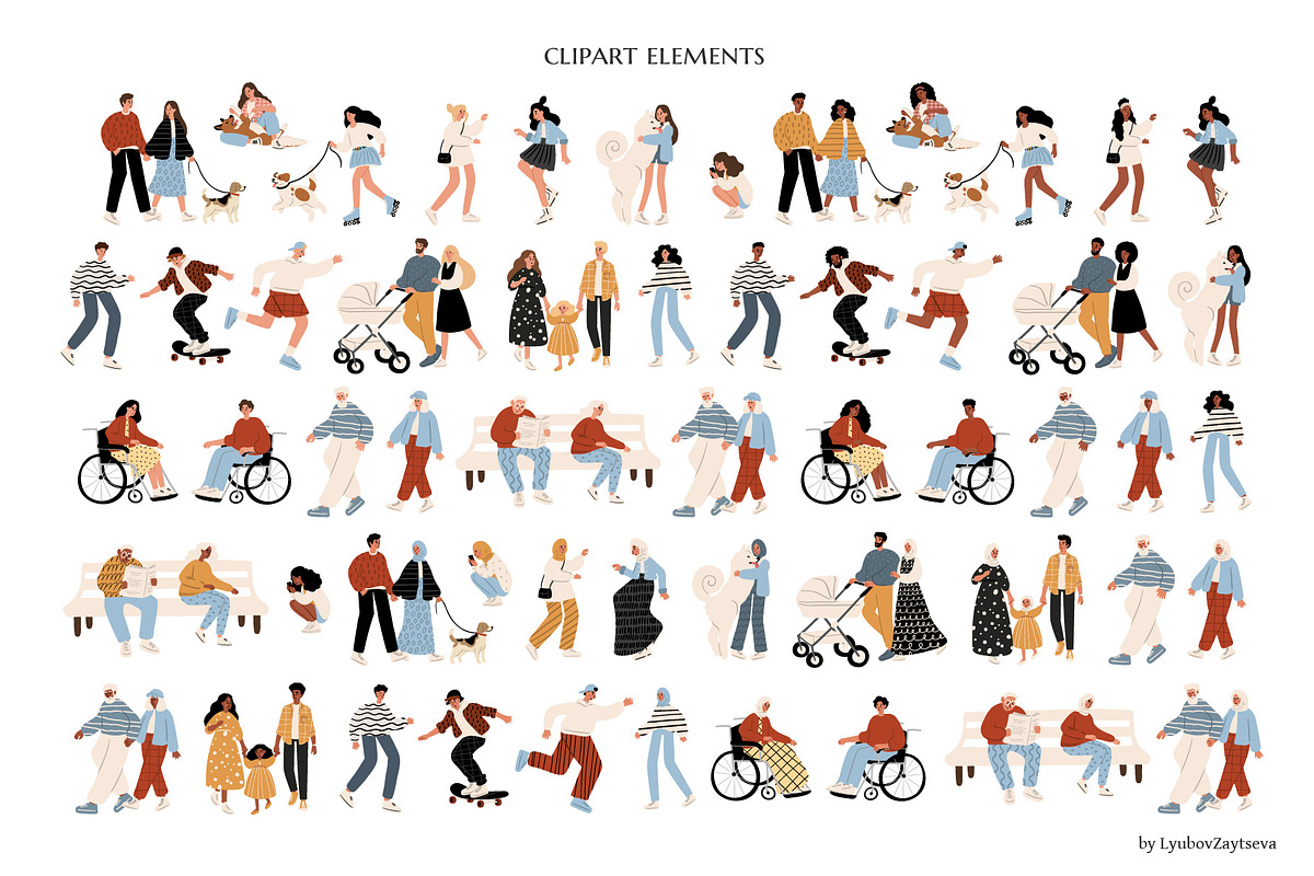 People and dogs in park illustration, a Person Illustration by LyubovZaytseva (Photo 11 of 22)
