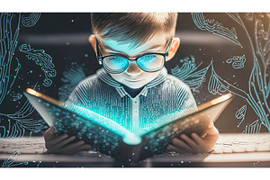 Young boy wearing glasses reading an, a Technology Photo by Igor Tichonow