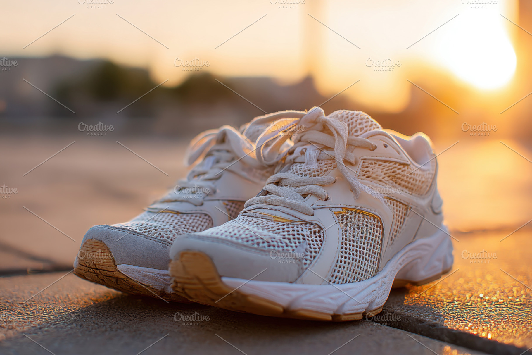 White athletic shoes at sunset, a Sports & Recreation Photo by AlyaAnd