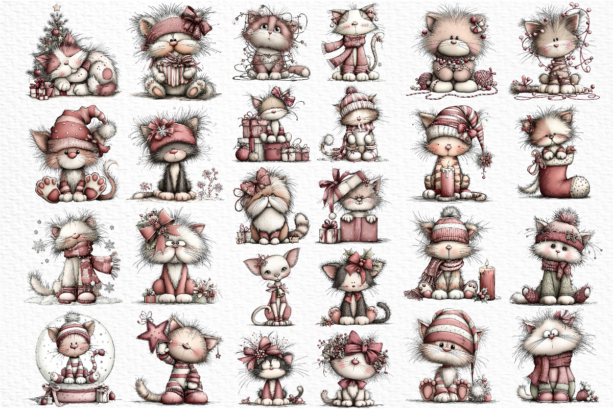 Whimsical Christmas Cat Clipart, an Illustration by Craft Nest (Photo 5 of 6)