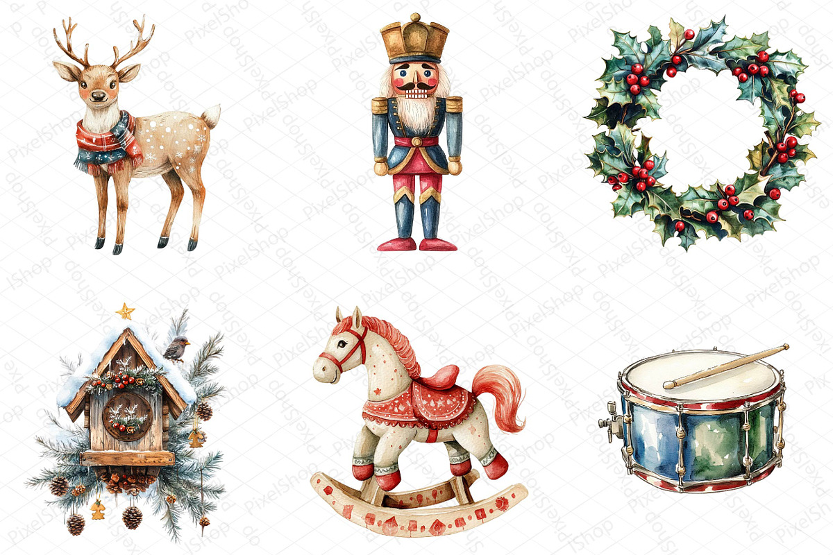 Watercolor Vintage Old Christmas Cli, an Illustration by DreamPrint404 (Photo 5 of 6)