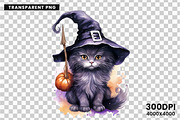 Watercolor Halloween Cat PNG Bundle, a Seasonal Illustration by Creative Arslan (Thumbnail 7 of 7)