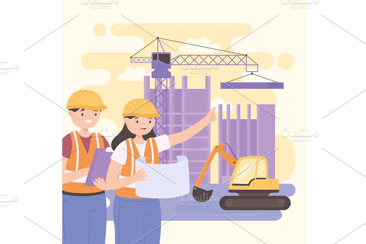 engineers with helmets, a Person Illustration by studiogstock