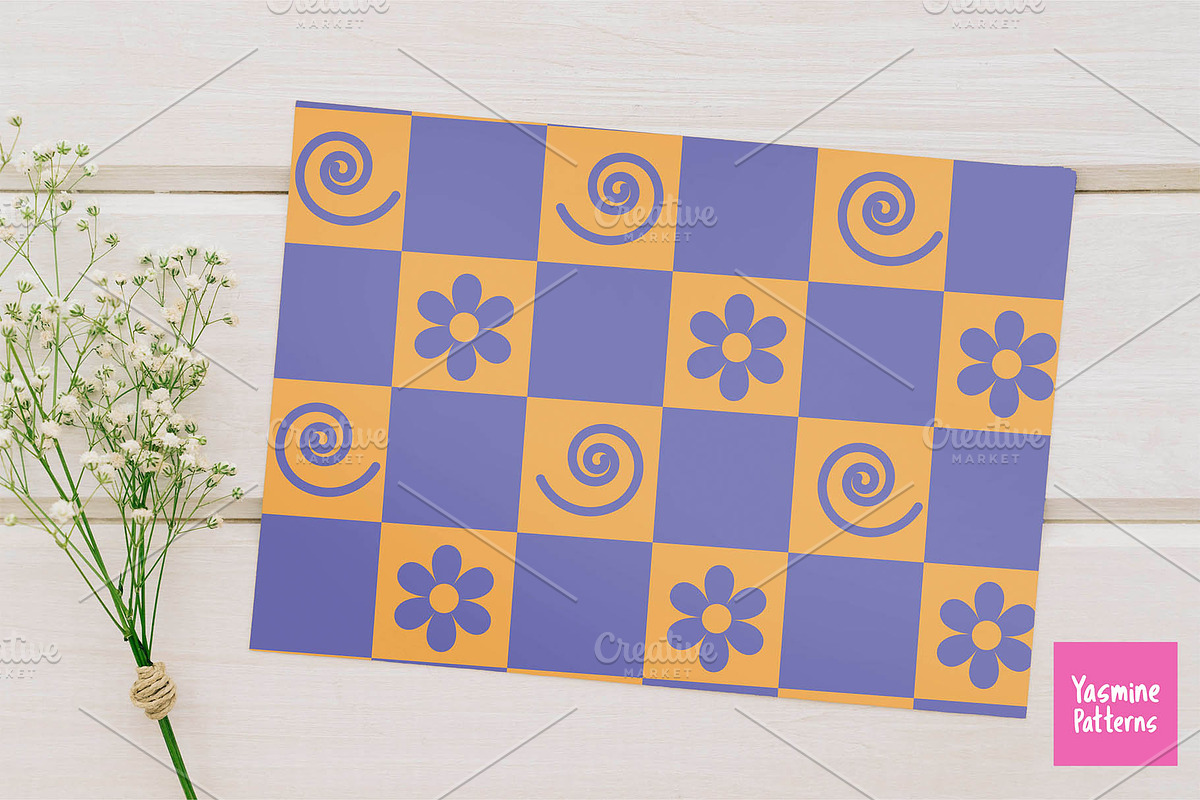 Checkered Flowers Patterns Volume 2, a Pattern Graphic by Yasmine Patterns (Photo 9 of 10)