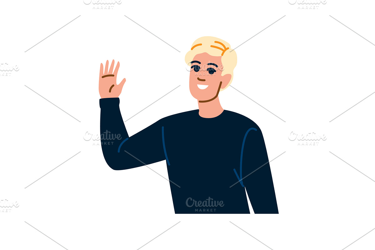 Smiling young man waving hand in, an Object Illustration by pikepicture
