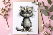 Whimsical Summer Gray Cat Clipart, an Illustration by Canvas Craft (Thumbnail 6 of 7)