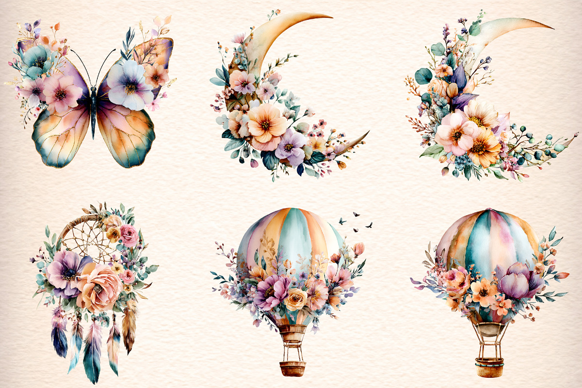 Watercolor Spring Boho Clipart, an Illustration by Digital Artistic99 (Photo 4 of 8)