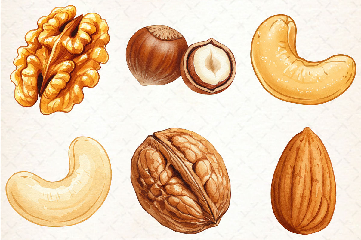 Nuts Watercolor Clipart, an Illustration by Libby Wishes (Photo 5 of 6)