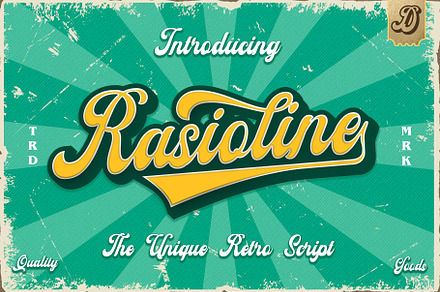 Rasioline retro script font, a Sans Serif Font by dansdesign
