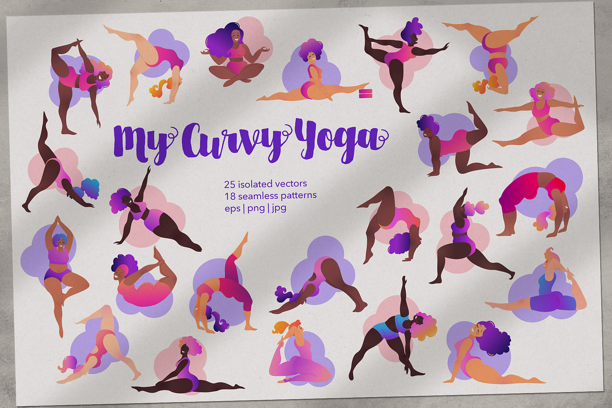 My Curvy Yoga. Vector Set of 43., a Healthcare Illustration by Varvara Gorbash (Photo 1 of 8)