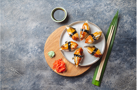 Sushi and rolls sets. Japonese food, a Food & Drink Photo by LARISA BLINOVA
