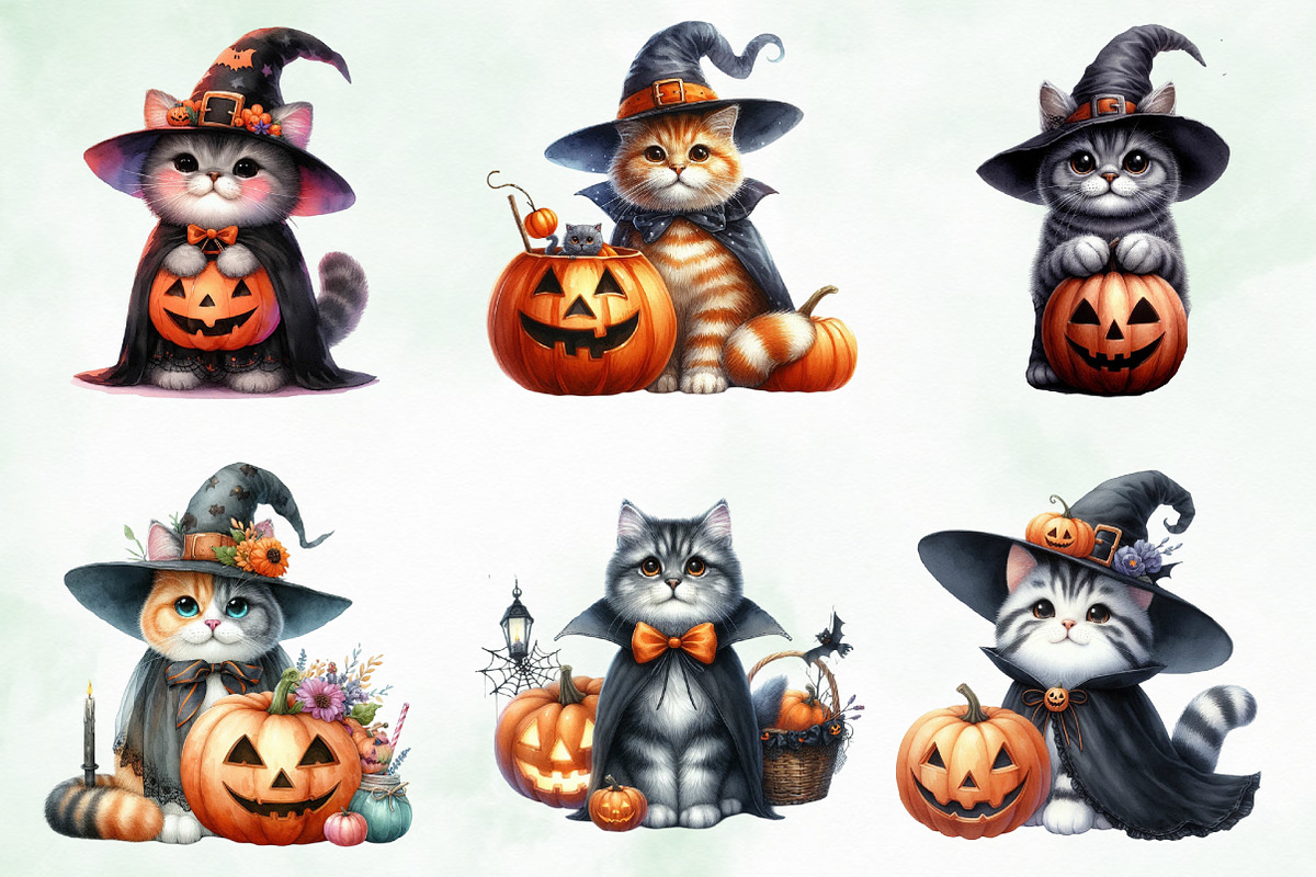 Halloween Cat Watercolor Clipart, an Icon by Creative Art (Photo 4 of 4)