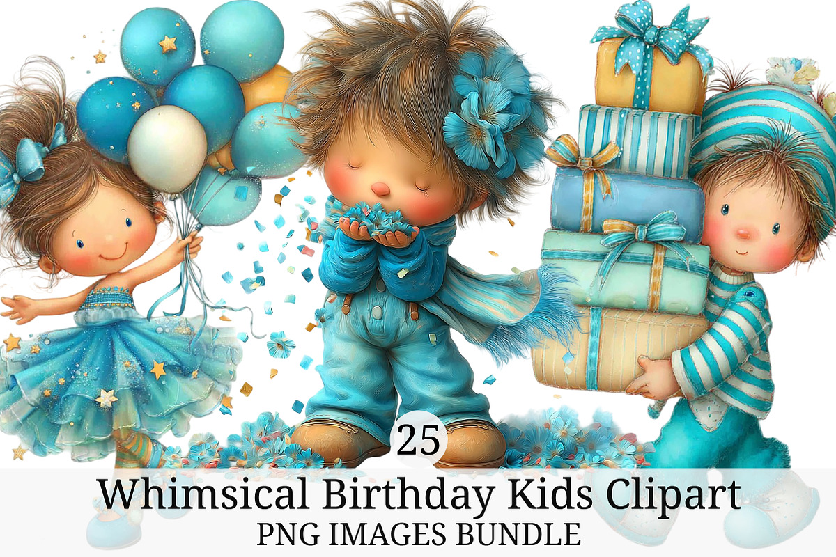 Whimsical Birthday Kids Clipart, an Illustration by Craft Nest (Photo 1 of 6)