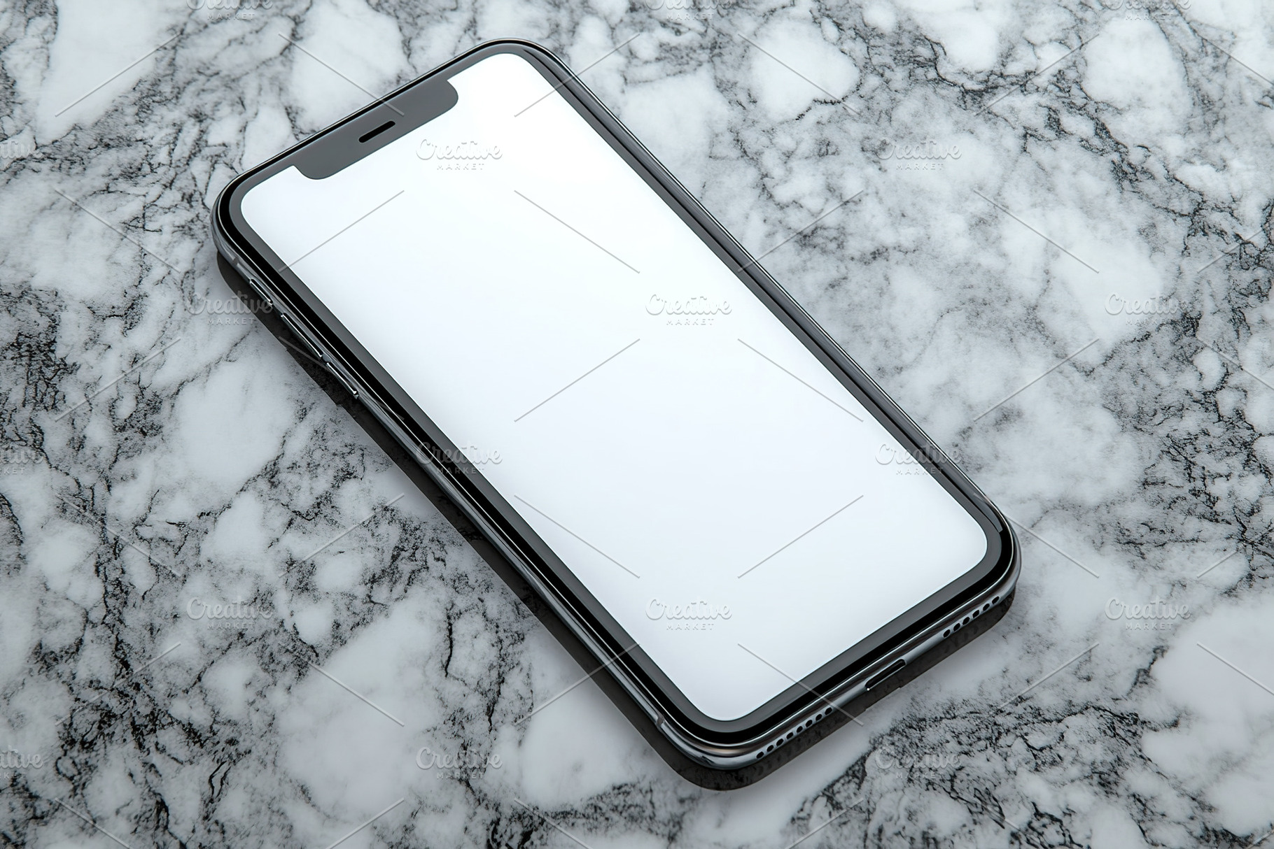 Blank white screen of smartphone resting on marble surface in modern interior s, a Technology Photo by AlyaAnd