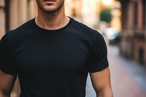 Closeup of a handsome man in a black, a Photo by Pavel_design