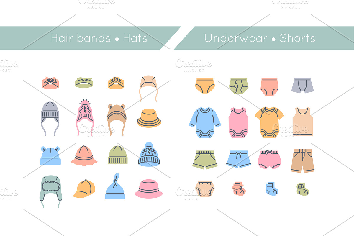 Baby Clothes Line Icons Color Fill, an Outline Icon by Vectorikart (Photo 5 of 6)