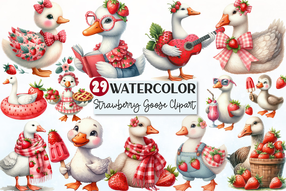 Strawberry Goose Sublimation Clipart, a Seasonal Illustration by Rose Art (Photo 1 of 4)