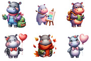 Watercolor Cute Hippo Clipart, an Illustration by DreamArtGraphic (Thumbnail 2 of 5)