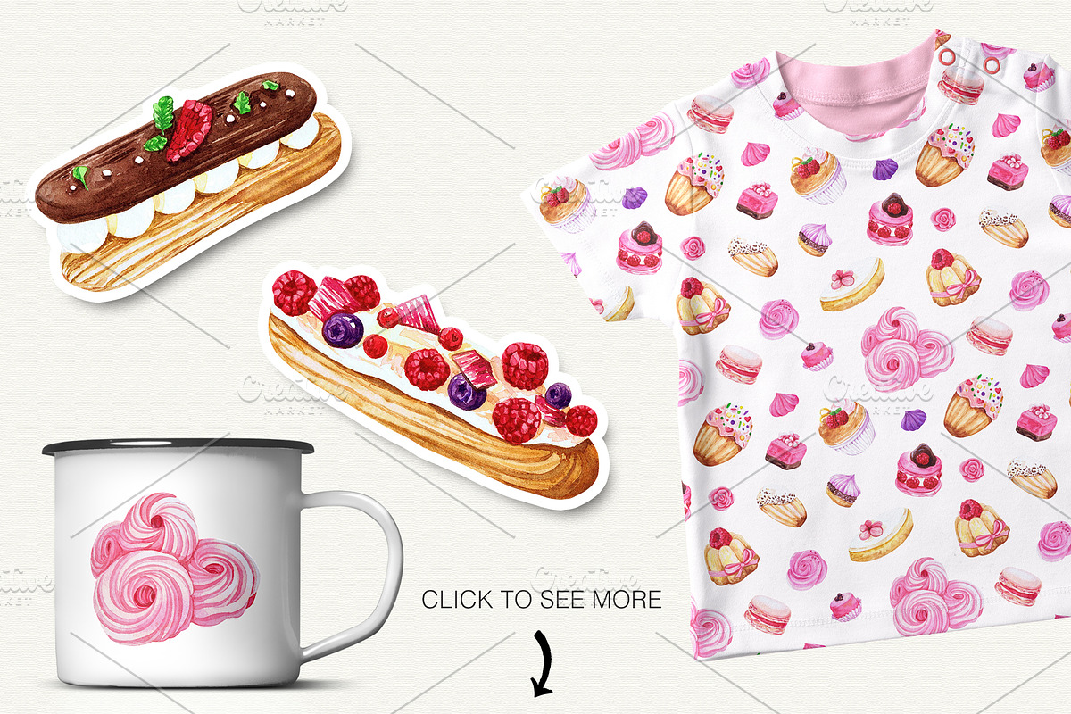 French Sweets Watercolor Collection, a Food Illustration by Olga Alexeenko (Photo 6 of 6)