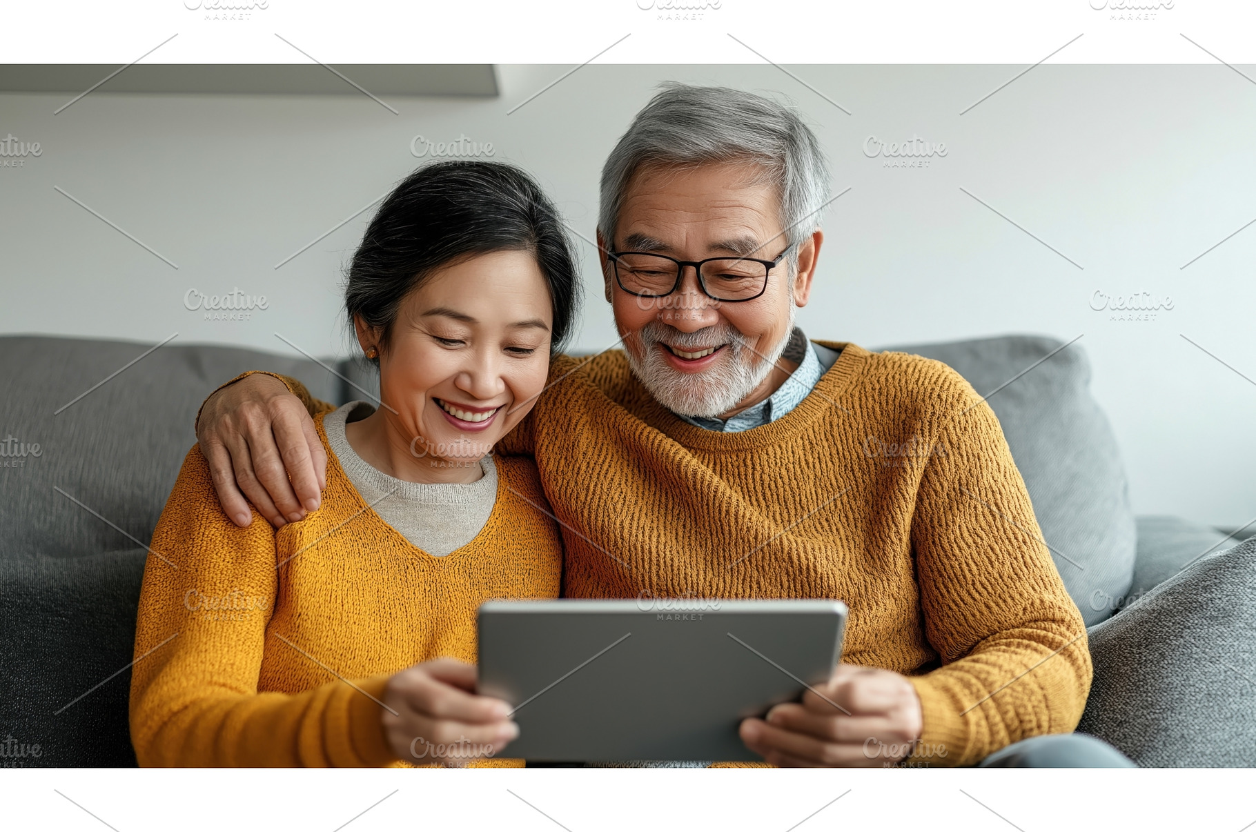 Asian senior couple enjoying time, a Technology Photo by Sergey Kotenev