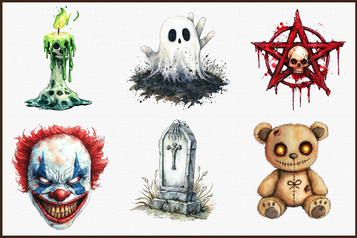 Watercolor Horror Halloween Clipart, an Illustration by Sublimation Artist (Photo 3 of 6)