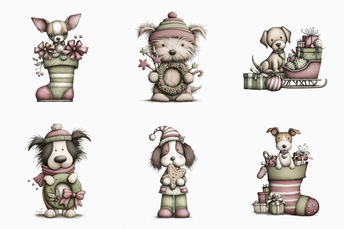 Whimsical Christmas Dog Clipart, a Seasonal Illustration by designcity5 (Photo 2 of 5)