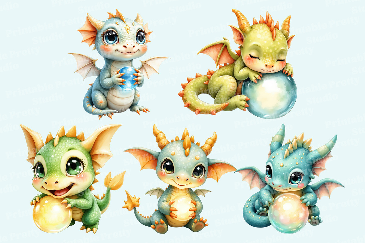 Cute Baby Dragon Clipart PNG, an Animal Illustration by Printable Pretty Studio (Photo 3 of 3)