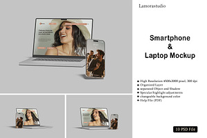 Smartphone with Laptop Mockup