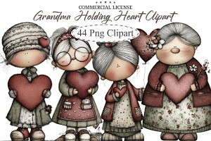 Whimsical Grandma Holding Heart Clip, an Illustration by designcity5